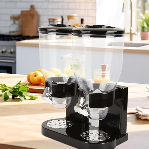 Willonin Lot de 2 distributeurs de céréales de 3,5 l - Avec 2 récipients - Accessoires pour le petit déjeuner - 34,5 L x 20 W x 35 H - Noir