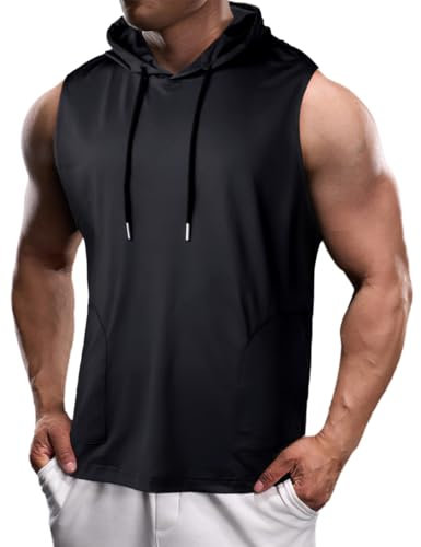 Harbrosrce Herren Tank Top Ärmelloser Hoodie Muskelshirt Sommer Workout Sport Tanktops Pullove Männer Fitness Unterhemden Kapuzenpullover Achselshirt Laufshirt Trägershirts mit Taschen