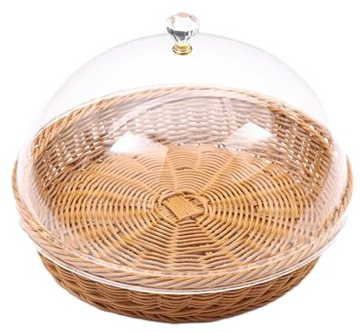 JISADER Cestino per il pane intrecciato con coperchio Cestino intrecciato in rattan imitazione Vassoio da portata rustico Cesto di frutta intrecciato per, 35x22 cm