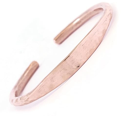 Generico Bracciale in Rame Puro Piatto Martellato al Centro, Regolabile Unisex, Hippie Boho, Fatto a Mano in Nepal