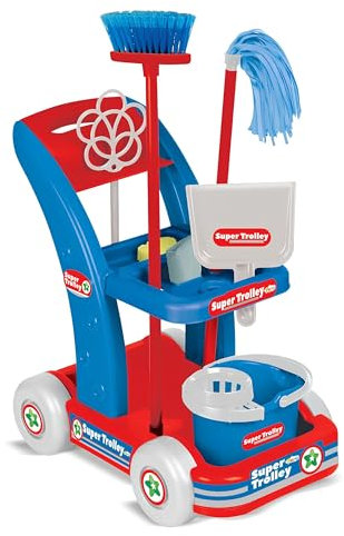 Reinigungswagen für Kinder – Reinigungswagen Cleaning Luxus mit Eimer, Besen, Mopp, Schaufel, Schwamm – Made in Italy