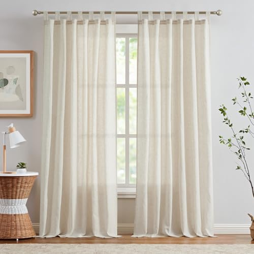 TOPICK - Tende con fiocchi in lino per soggiorno e camera da letto, persiane finestra semi-trasparenti, filtro luce, stile fattoria country, tenda da cucina, set di 2, 140Lx245A (cm) grezzo