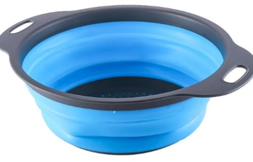 FHISKUNYU Cestello Frutta Estraibile con Drenaggio, 2 Pezzi, Design Circolare Pieghevole, Set da Cucina in Plastica Blu per Lavaggio e Conservazione di Frutta/Verdura