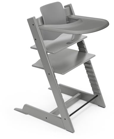 Trona Tripp Trapp de Stokke (Storm Grey) con Bandeja Stokke (Storm Grey) - Incluye Silla Tripp Trapp, Baby Set 2 para Niños de 6 a 36 Meses - Ajustable y Fácil de Limpiar