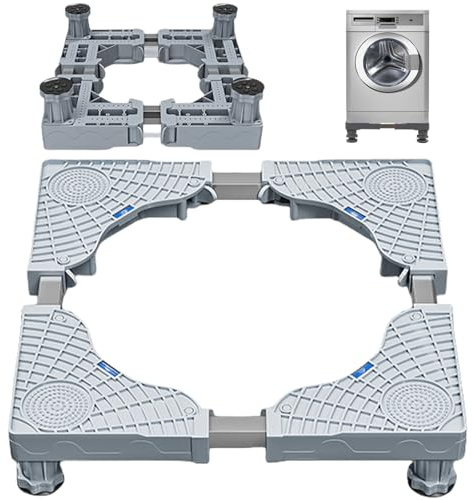 Soporte para lavadora con 4 patas, 41 – 66 cm, base inoxidable con función antideslizante de absorción de impactos para lavadora, frigorífico, congelador, lavavajillas, aparatos estáticos del hogar