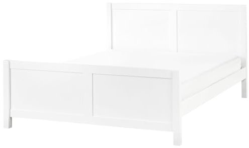 Dubbelsäng Modern Sängram 160 x 200 cm Lamellbotten Huvudgavel Vit Gummiträ Champagnat