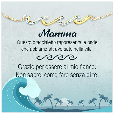 Bramart - Bracciale Donna Mamma Argento 925 - Onde del Mare Placcato Oro - Regalo Elegante Compleanno Natale - Cofanetto con Dedica - Oro, Grande, Argento Sterling