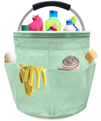 mumisuto Cesto Per La Conservazione Dei Prodotti Per La Pulizia,Cestino Porta Attrezzi con 6 Tasche Esterne,Cestino Portaoggetti Pulizie Pieghevole in Tessuto Oxford,Impermeabile,per Shopping (Verde)