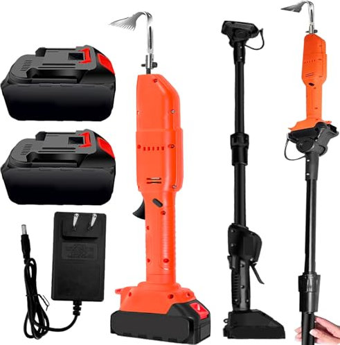 Azada Cultivadora, 2 En 1 Mini Azada Eléctrica para Excavar Cultivador Jardín Eléctrico Desmalezadora con Batería Recargable 2 * 21V 3000Mah 54W Y PéRtiga Telescópica para Aflojar Tierra Y Desmalezar