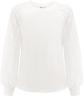 Arshiner Camisetas de Manga Larga para Niñas Blusa Blanca con Mangas Abullonadas Camiseta Niños Blusas Cuello Redondo A La Moda Top Básica Informal Sudadera Otoño Invierno para Niñas 10-11 Años