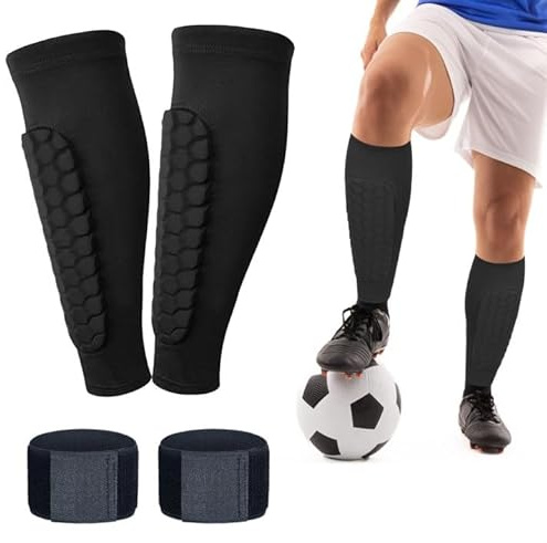 4 Pack Shin Guards Kids and Elastic Ankle Straps, Calf Compression Sleeve with Honeycomb Pads,Shin Guards Soccer, for Sprains, Achilles Pain, Sports Running (Black, M)