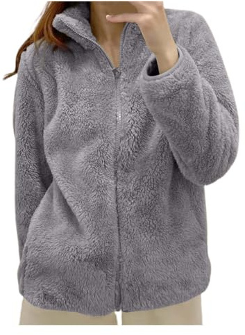 Générique Veste Polaire Femme Chaude Hiver Manteau Veste D'IntéRieur Polaire Femme En Peluche Chaude Pour Fermeture éClair DéContractéE Col Montant Manches Longues Manteau D'Hiver Douillet