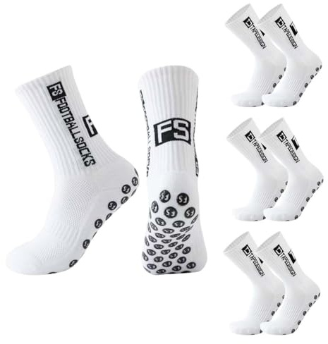 GNALIA Chaussette Foot Enfant 4 Paires, Couleur Blanc Taille 26-33 Antidérapantes Pour Football Et Basketball
