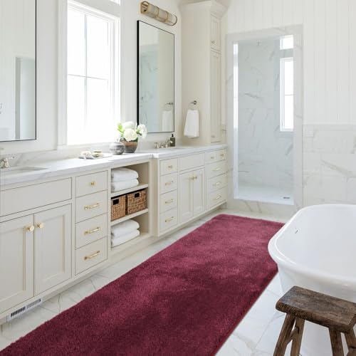 SOANNY Bath Mat Runner Rug, Non Slip Absorbent, Burgundy, 60x120cm | Large Shower Tub Rug, Soft Plush, Machine Washable, Absorbent Floor for Bathroom Hallway Kitchen Entryway Laundry Bedside