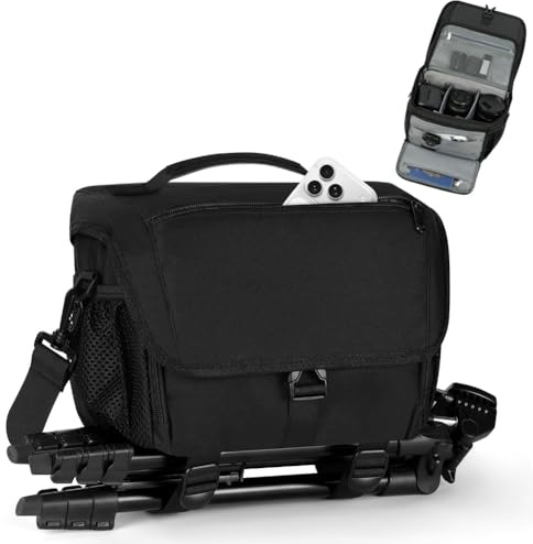AOOSU Kameraväska Reflex, Vattentät och Stötsäker, Skyddsväska för DSLR/SLR-kameror, Kameraväska Reflex med Justerbar Axelrem, Väska för Regn och Stativstöd