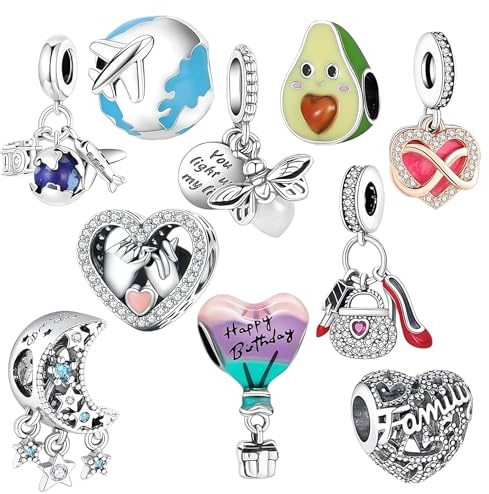 YEJAHY Set di 10 ciondoli fai da te, accessori per la creazione di gioielli, ciondoli per bracciali, compatibili con bracciale e collana, regalo perfetto per donne (A)
