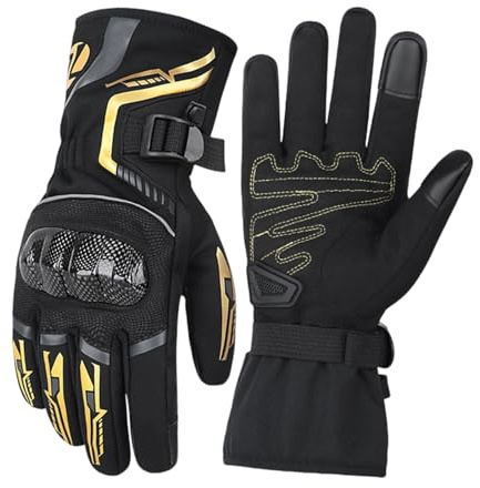 MARCBUSE Guantes de motocicleta para clima frío, impermeables, con aislamiento térmico, fibra de carbono, reforzados, defensa de la mano para hombres, uso impermeable, guantes de motocicleta con