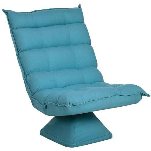 HOMCOM Poltrona Relax Girevole 360° con Schienale Regolabile in 5 Posizioni, Poltrona da Terra, Seduta Ampia Imbottita Spessa in Microfibra Effetto Velluto, per Soggiorno Lettura, 62x70x95 cm, Blu