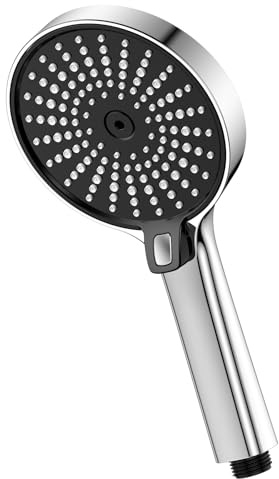 YEAUPE Black Shower Head, 120mm Large Handheld Shower Head with 3 Spray Modes, High Pressure Shower Head with Chrome Handle, Universal Replacement Shower Head, Easy Install