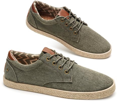 GLAMORA Zapatillas Lona Hombre con Cordones Alpargatas Canvas Zapato Plano Ligero Transpirable Suela Goma Efecto Esparto Casual Verano Flexible Comodo gn-44