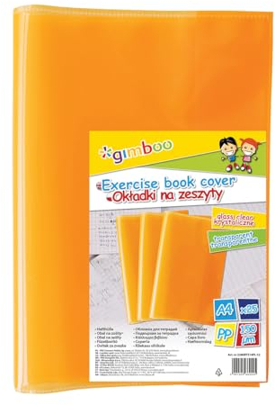 gimboo Hefthüllen Heftumschläge/ 25 Stück - 25er Packung/DIN A4/ Extra-Stark - 150 my aus PP/orange Transparent Klar/Kristallklar/Heftschoner für Schulhefte/Buchumschlag
