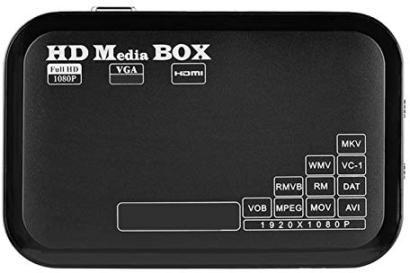 1080P Media Player Box, Support de Lecteur multimédia vidéo Full HD Mini MKV, AVI, TS/TP, M2TS, RM/RMVB, MOV, VOB, FLV, WMV 110-240V(EU Plug)