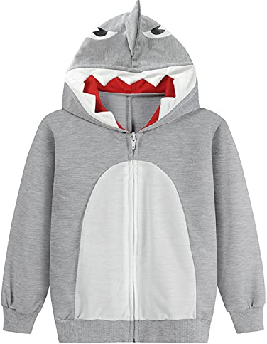 Eulla - Felpa con cappuccio a zip per bambini/ragazzini, con cappuccio a dinosauro, a maniche lunghe, in cotone, motivo con escavatore, con cerniera, taglie: 92, 98, 104, 110, 116, 122, 116