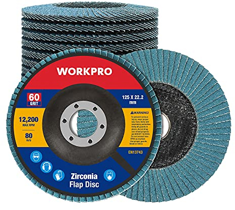 WORKPRO Discos Abrasivos de Láminas de 125 mm, Grano 60, Disco de Pulido de Alúmina para Quitar Desbarbos, Óxido, Pulido, Acabado