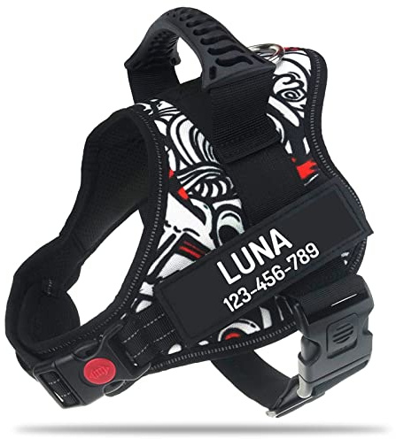 PawPawify Harnais anti-traction pour chien avec nom et numéro de téléphone à personnaliser pour éviter les tiraillements et les étouffements Pour l'entraînement et la marche