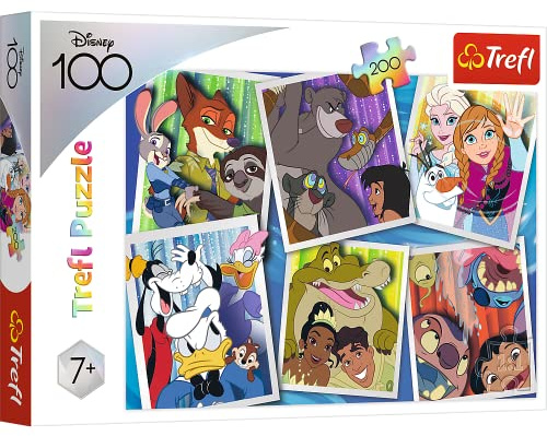 Trefl - Disney, Disney Helden - 200 Teile Puzzle - mit Märchenhelden: Zoomania, Dschungelbuch, Eiskönig, Donald Duck, Prinzessin und der Frosch, Lilo und Stitch, für Kinder ab 7 Jahren