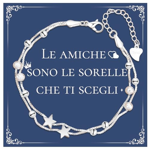 Cheerslife Bracciale Amicizia, Bracciale In Argento 925 Con Stelle E Perline Per Le Donne, Idee Regalo Donna Compleanno Amica Migliore Braccialetto Frasi Speciali per Amiche Sorelle Regalare X Natale