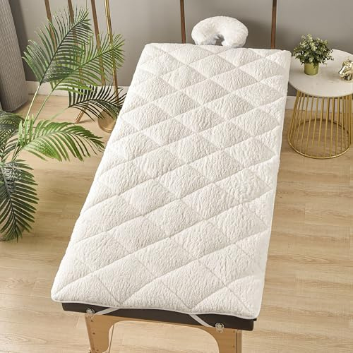 Double-Sided Massage Table Pad, Plush Fleece and Microfiber Cover, Soft Massage Bed Topper and Spa Cover, Ideal Table Accessories, 76x34, White