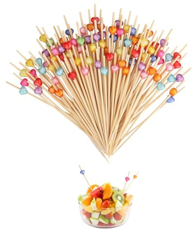 200 PCS Cocktail Picks, Wooden Heart Cocktail Sticks, 4.7 inch Fancy Cocktail Toothpicks for Appetizers Skewers Bamboo Cocktail Picks for Party Decoration, for Charcuterie Sandwich Burgers Fruit