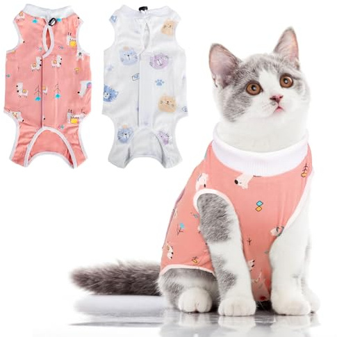 XdealCozyxc 2 Pack Cat Surgery Recovery Suit, Breathable Cat Suit Post Surgery Female, Pet Surgical Shirt Cat Clothing Pajama (M)