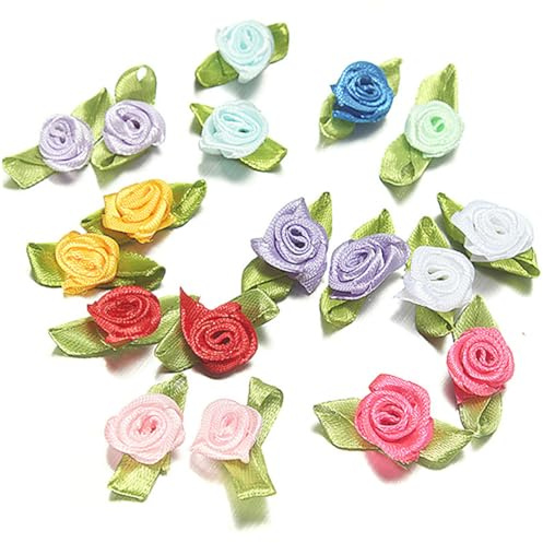 XDGBGFN 100 fiori sparsi in 14 colori multifunzionali, fiori in tessuto in miniatura, per cucito, vestiti, cappelli, borse, scarpe, decorazioni fai da te
