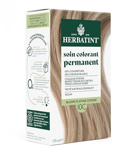 Herbatint Permanente Haarfärbemittel 10C Aschblond – 170 ml | ohne Ammoniak, 100% weiße Haarabdeckung | Dermatologisch getestet für empfindliche Haut, mit 8 Bio-Pflanzenextrakten