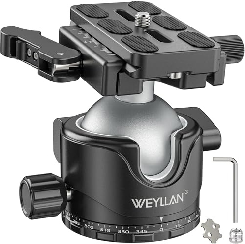 WEYLLAN EH46L Lever Ball Head with Stainless Steel Lock Pin, 46mm Low Profile Heavy Duty Tripod Ball Head Mount with Arca Swiss Quick Release Plate for Tripod Monopod DSLR Camera Camcorder Telescope