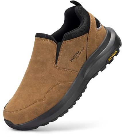 FitVille Scarpe Uomo Senza Lacci Pianta Larga Loafer e Mocassini Scarpe da Camminata Escursionismo Trekking Antiscivolo Casual Slip-on Sneakers Marrone 45 EU Larga
