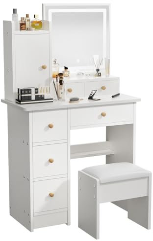 ZenkiHome Schminktisch mit Spiegel und Beleuchtung, 80cm Schminktisch