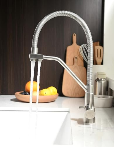TIMACO - Rubinetto da cucina a 3 vie, rubinetto per lavello da cucina 3 in 1 con erogatore a bolle morbide e bocca per acqua pura, rubinetto per acqua potabile 3 in 1 con doppia leva, miscelatore a 3