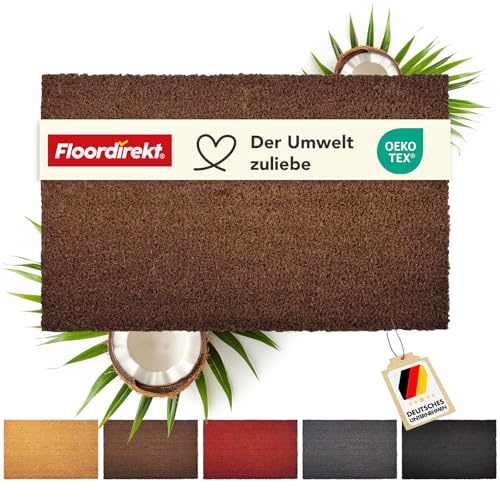 Floordirekt Zerbino per interni ed esterni, 60x90 cm Marrone, tappetino per porta in cocco, zerbino antisporco per porta d'ingresso, zerbino antiscivolo, tappetino in cocco, tappetino per scarpe
