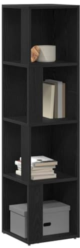 vidaXL Hörnhyllor Svart ek 33 x 33 x 132 cm Konstruerat trä, Modern hörnregal, förvaring i vardagsrummet, platsbesparande, hållbar organizer, minimalistisk heminredning