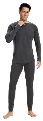 woolcano Set di biancheria intima termica da uomo, 100% lana merino, biancheria intima funzionale leggera, ideale per l'inverno e l'esterno, 190 g/m², 190 grigio erica, S