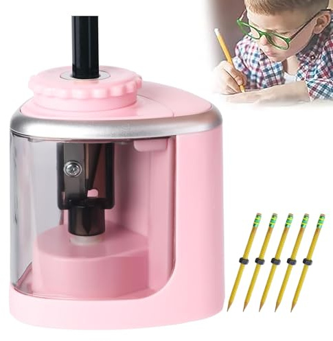 Elektrisk pennvässare, bärbar pennvässare med behållare, med slitstarkt blad, batteridriven, säker halkfri elektrisk vässare för hem, kontor, skola pink 1+5