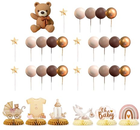 32 decorazioni per torte marrone con nido d'ape centrale, 6 pezzi, decorazione per torte, battesimo, ragazzo, matrimonio, baby shower, compleanno, festa del pomeriggio