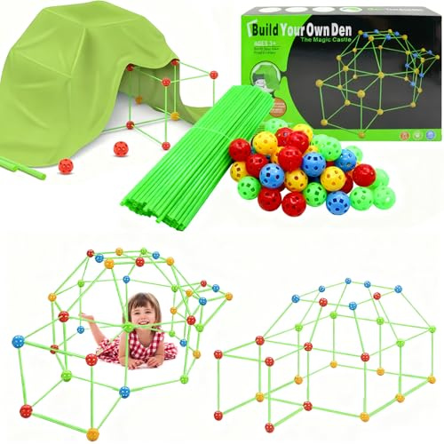 Kit di Costruzione 122 Pezzi per Bambini con Tenda - Giocattolo Creativo per Costruire un Forte - Sviluppa Immaginazione e Abilità Motorie 3-9 Anni - Gioco Educativo per Maschi e Femmine