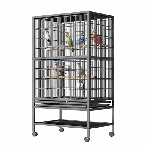GarveeHome 52 Inch Large Bird Cage, Bird Cage with Rolling Storage Stands, Feed Bowls, Wide Tall Parrot Cage for Parakeets, Conures, Cockatiel, Cockatoo