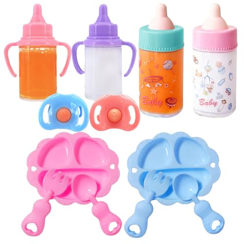Generisch Juego de botellas para muñecas Babby – realista para muñecas con tetina, botella de zumo y vajilla | biberones mágicos que desaparecen de plástico ABS, 260 g, accesorios para juegos