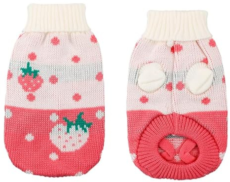 Gaomumu Pink Strawberry Pet Sweater, Adorable Comfortable Pet Cotton Pullover Sweater, Warm Cable Knit Colth for Cats and Small Dogs, Perfect for Daily Wear and Special Occasions(XS Size)