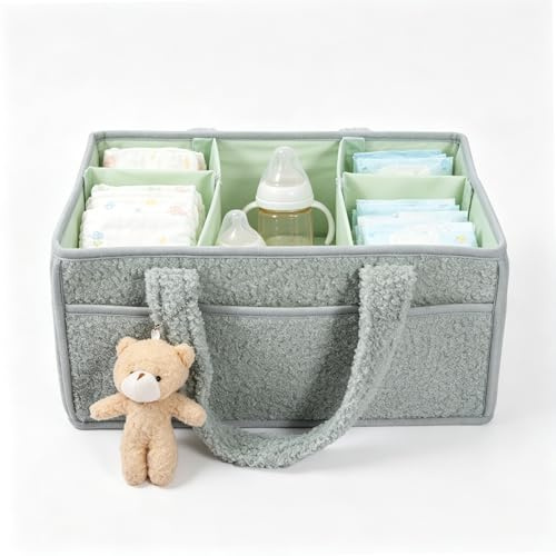 Vexnaro Organizador Pañales, Pañales Bolso Para Bebés, Correas para Pasear en Carrito Bebe, Portátil Cesta Organizadora Bebe con Asa y Compartimento Extraíble para el Hogar y Viajes (Verde)
